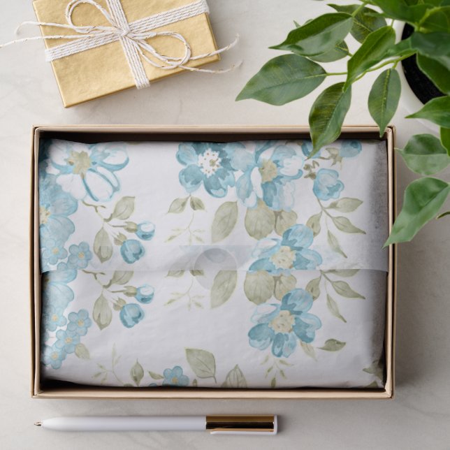 Niedlich Olive Green Aqua Türkis Flora Aqua Seidenpapier (Geschenk)