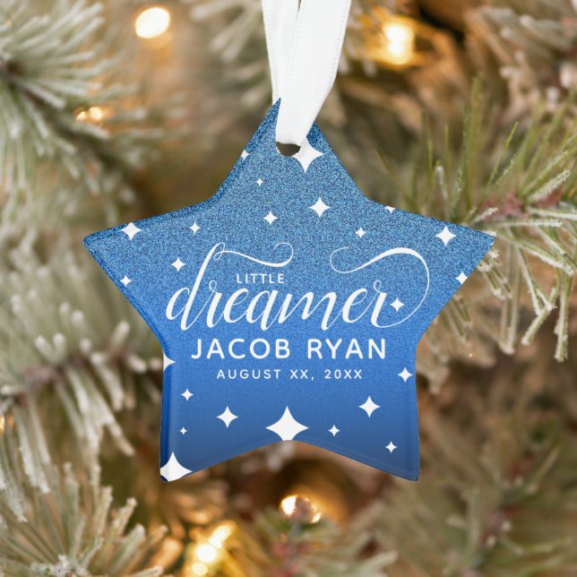 Niedlich Ombre Blue Glitzer Starry Tiny Dancer Bab Ornament (Baum)