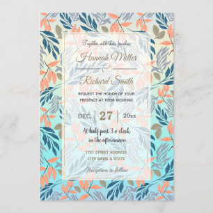 Niedlich Ombre Blue Orange Foliage Aquarellfarbe Einladung