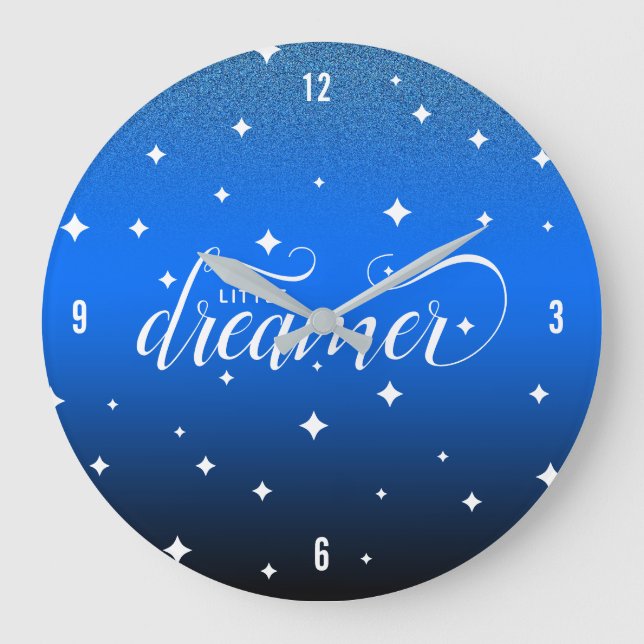 Niedlich Ombre Midnight Blue Starry Little Dreamer Große Wanduhr (Vorderseite)