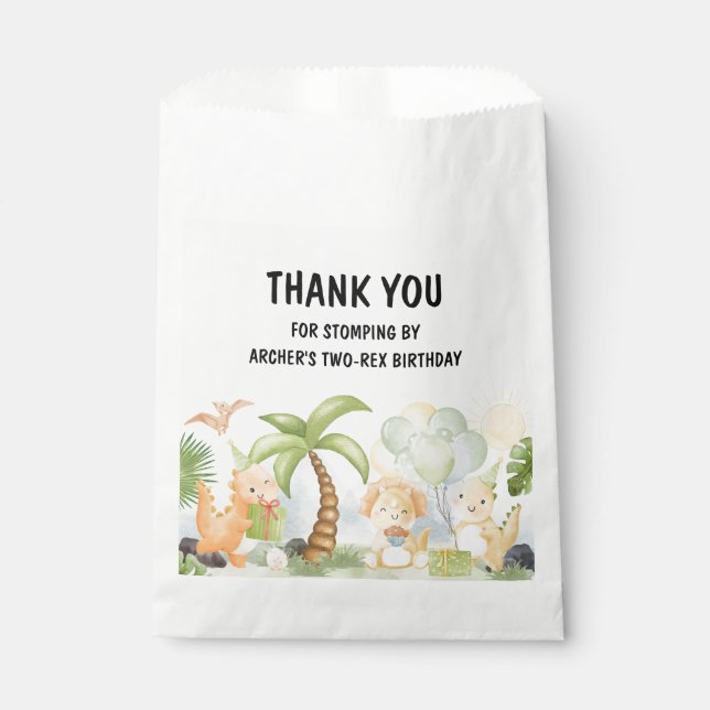Niedlich One A-Saurus Dinosaur Geburtstag Geschenktütchen (Vorderseite)