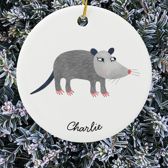 Niedlich Opossum Personalisiert Keramik Ornament (Fun possum or opossum personalized custom name Christmas ornament)