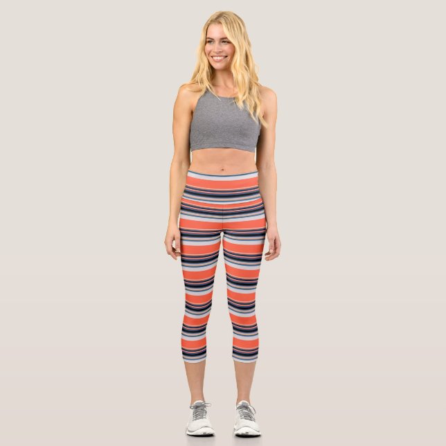 Niedlich-orange-blaue Streifen Capri Leggings (Vorderseite)