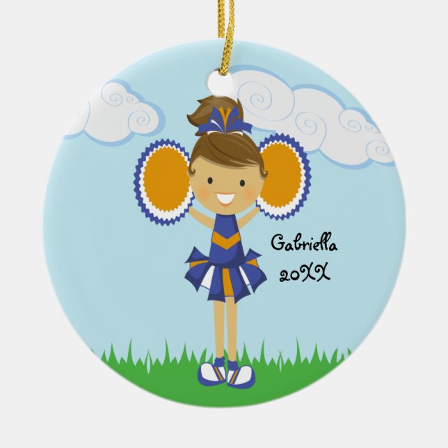 Niedlich Orange & Blue Cheerleader Weihnachtsschmu Keramik Ornament (Vorne)