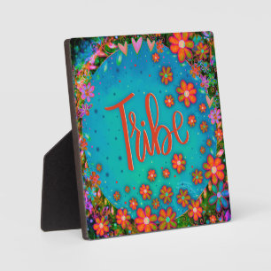 Niedlich Orange Blume Blue Whimsical Stamm Easel Fotoplatte