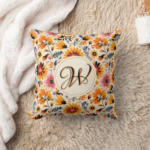 Niedlich Orange Blume Mexikanisches Volk Kissen