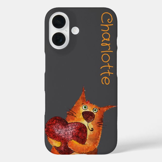 Niedlich orange Cartoon Katzen Name grau iPhone 16 Hülle (Rückseite)