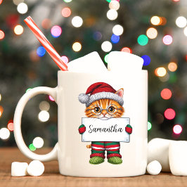 Niedlich Orange Cat Personalisierte Weihnachtszeit Kaffeetasse