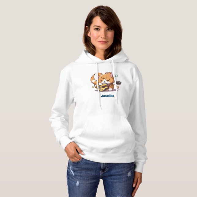 Niedlich Orange Cat Playing Guitar Hoodie (Vorne ganz)