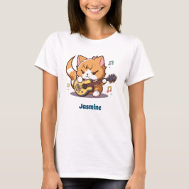 Niedlich Orange Cat Playing Guitar T-Shirt