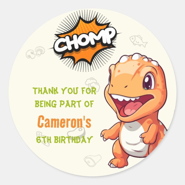 Niedlich Orange Dinosaur T-Rex Gastgeschenk Runde Runder Aufkleber (Vorderseite)