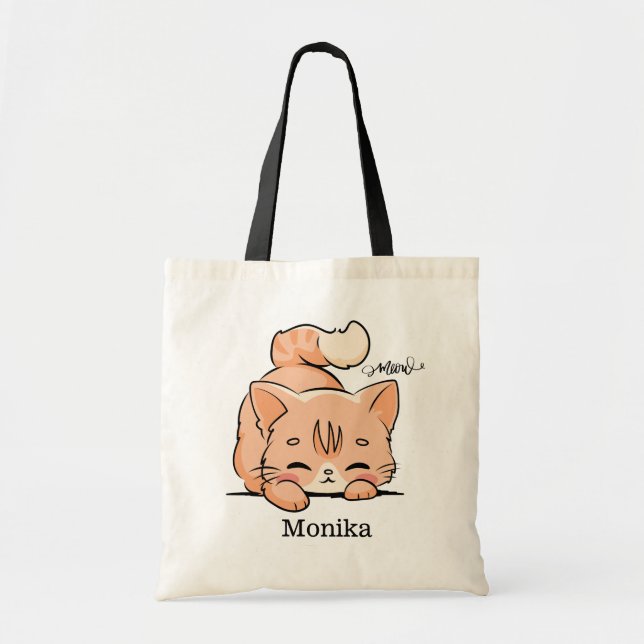 Niedlich Orange Doddle Cat Lover Meow Monogramm Tragetasche (Vorne)