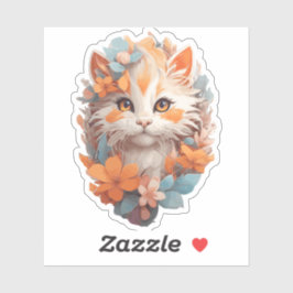 Niedlich Orange Floral Kitty Cat Aufkleber