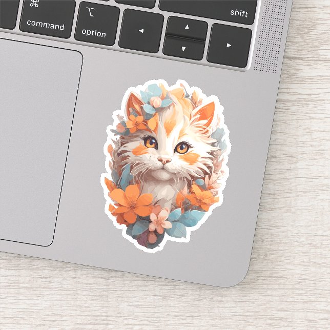 Niedlich Orange Floral Kitty Cat Aufkleber (Detail)