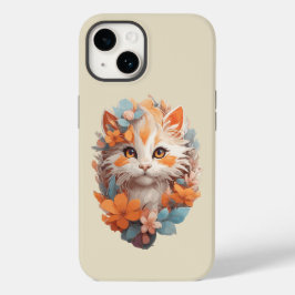 Niedlich Orange Floral Kitty Cat Case-Mate iPhone 14 Hülle