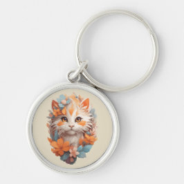 Niedlich Orange Floral Kitty Cat Schlüsselanhänger