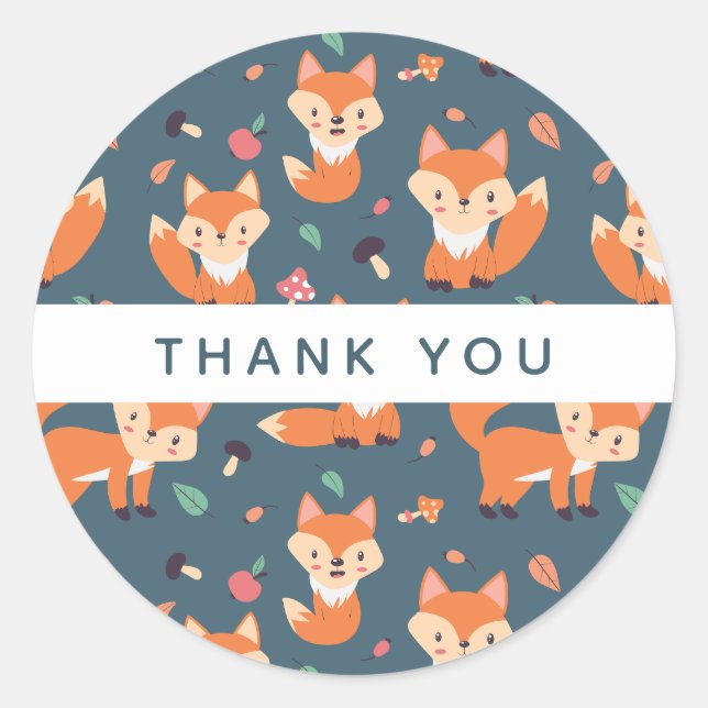 Niedlich Orange Fox Animal Muster Vielen Dank Runder Aufkleber (Vorderseite)