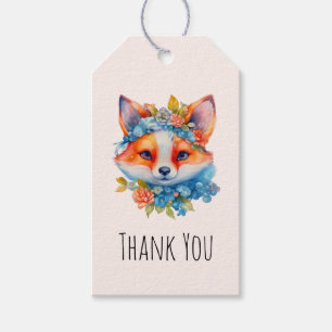Niedlich Orange Fox mit Blumenkronen Vielen Dank Geschenkanhänger