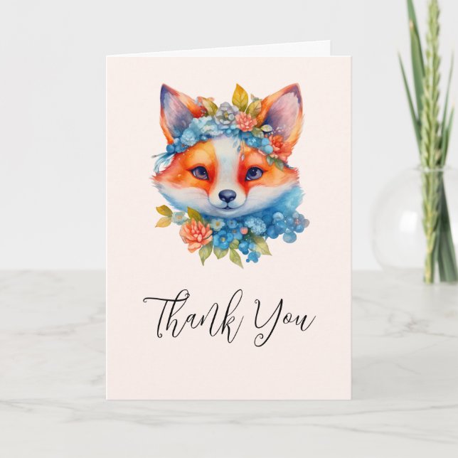 Niedlich Orange Fox mit Blumenkronen Vielen Dank Karte (Vorderseite)