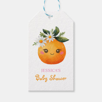 Niedlich Orange Fruit Daisy Pattern Baby Dusche Geschenkanhänger