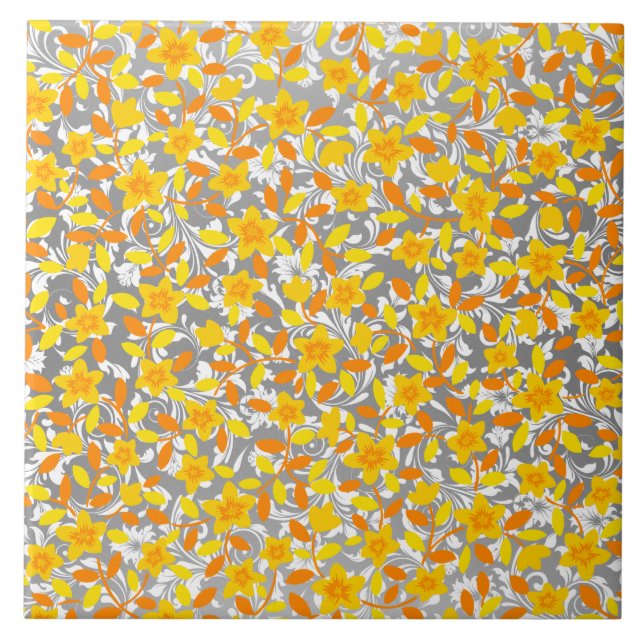 Niedlich orange-gelbe Blume Fliese (Vorderseite)