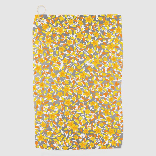 Niedlich orange-gelbe Blume Golfhandtuch (Vorderseite)