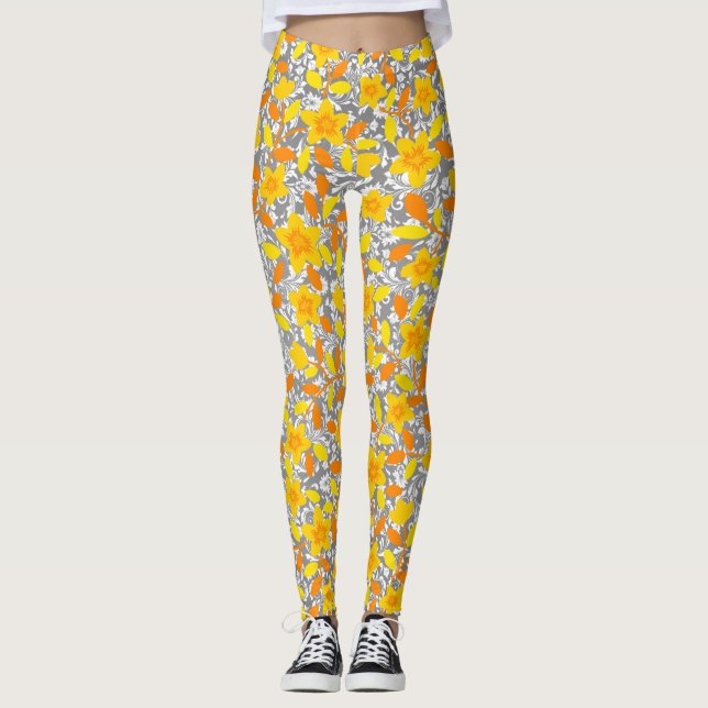 Niedlich orange-gelbe Blume Leggings (Vorderseite)