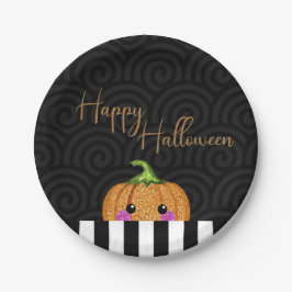 Niedlich Orange Glitzer Pumpkin Halloween-Party Pappteller