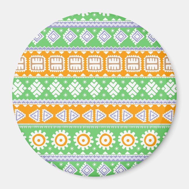 Niedlich-orange-grüne ethnische Muster Magnet (Vorne)