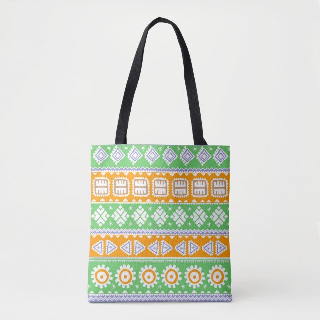 Niedlich-orange-grüne ethnische Muster Tasche (Vorderseite)