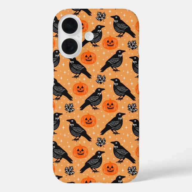 Niedlich Orange Halloween Crow Pumpkin Pattern iPhone 16 Hülle (Rückseite)