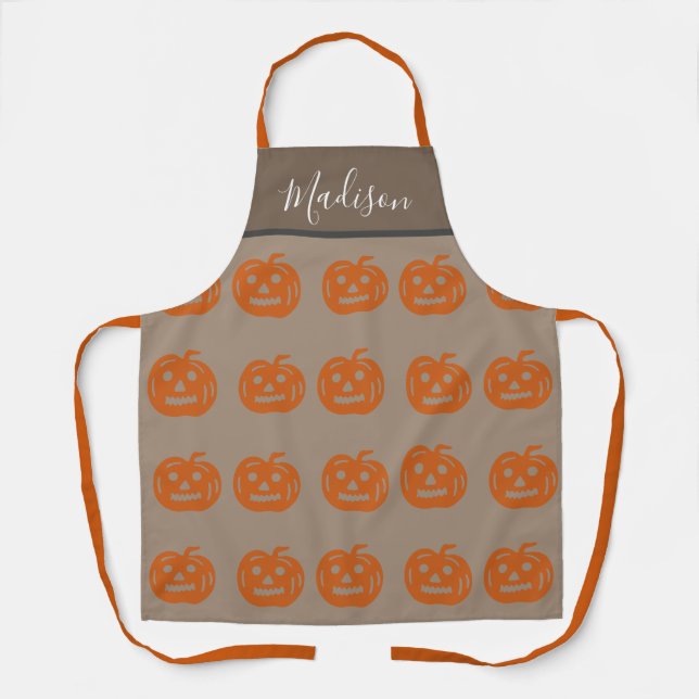 Niedlich Orange Halloween Pumpkins Frauen Personal Schürze (Vorderseite)