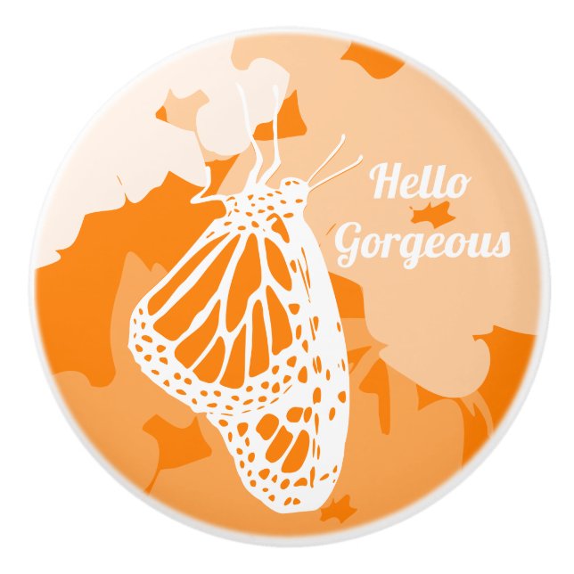 Niedlich Orange Hello Gorgeous Monarch Butterfly Keramikknauf (Vorderseite)