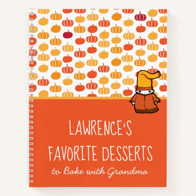 Niedlich Orange Kawaii Pumpkin Pattern Kids Rezept Notizbuch (Vorderseite)