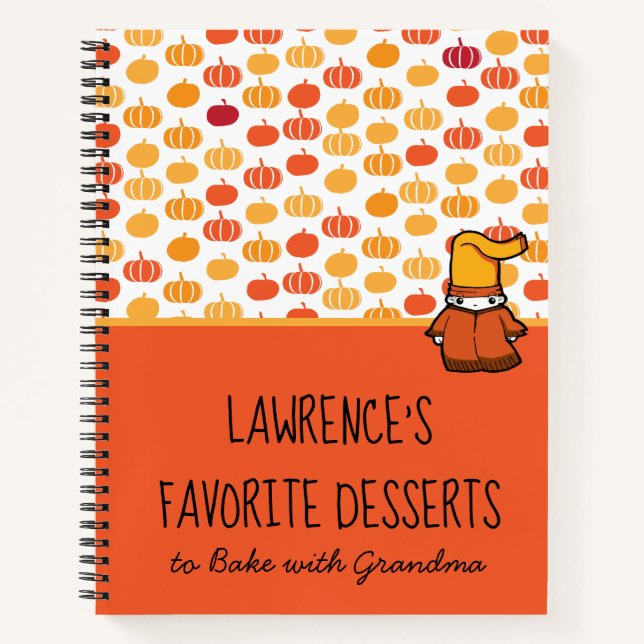 Niedlich Orange Kawaii Pumpkin Pattern Kids Rezept Notizbuch (Vorderseite)