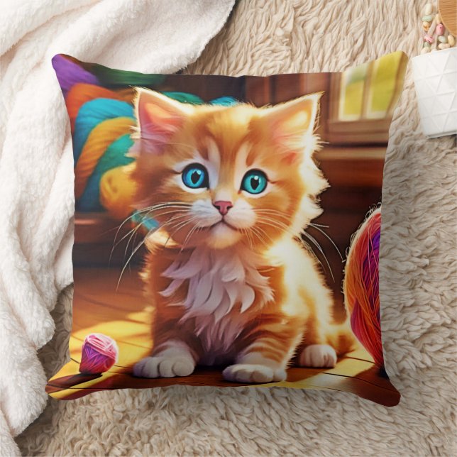 Niedlich Orange Kitten Art Kissen (Decke)