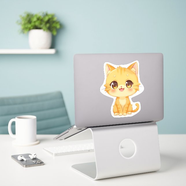 Niedlich Orange Kitten Aufkleber (Laptop auf Schreibtisch)