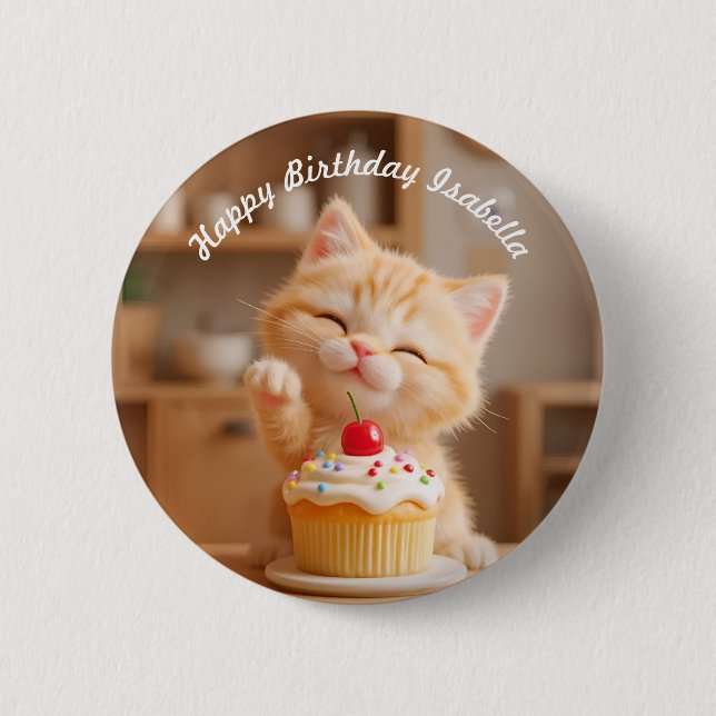 Niedlich Orange Kitten mit einem Cupcake Button (Vorderseite)