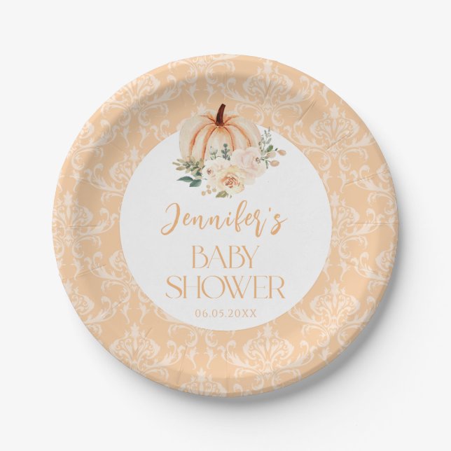 Niedlich Orange Kleine Orange Babydusche Pappteller (Vorderseite)