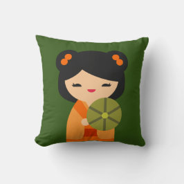Niedlich orange Kokeshi Japanische Puppen Kissen