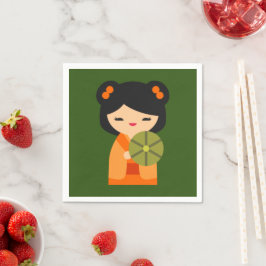 Niedlich orange Kokeshi Japanische Puppen Serviette