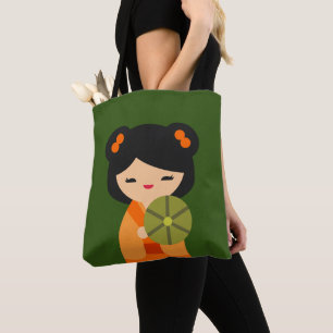 Niedlich orange Kokeshi Japanische Puppen Tasche