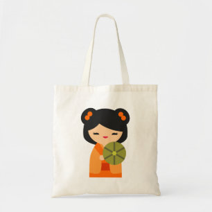 Niedlich orange Kokeshi Japanische Puppen Tragetasche