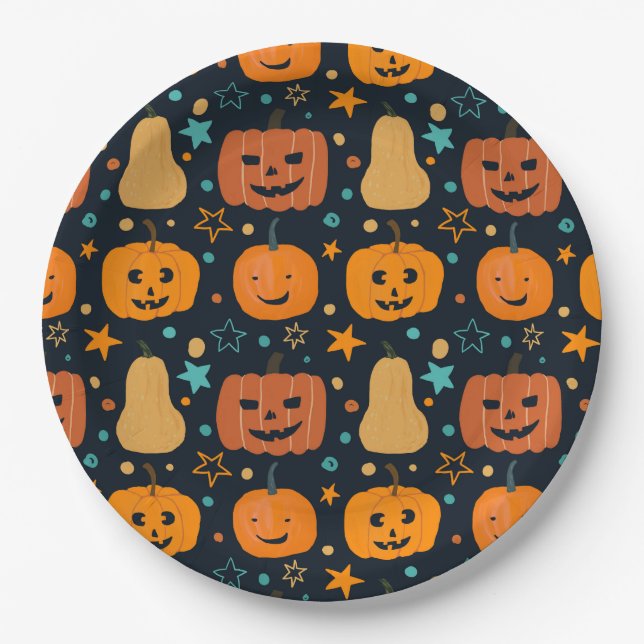 Niedlich Orange Kürbislaterne Pumpkin Halloween Pappteller (Vorderseite)