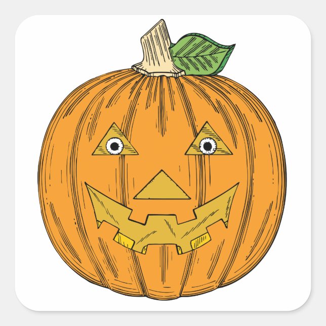 Niedlich Orange Kürbislaterne Pumpkin Quadratischer Aufkleber (Vorderseite)