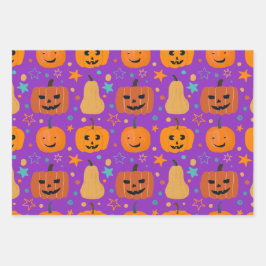 Niedlich Orange Lila Green Fun Halloween Muster Geschenkpapier Set