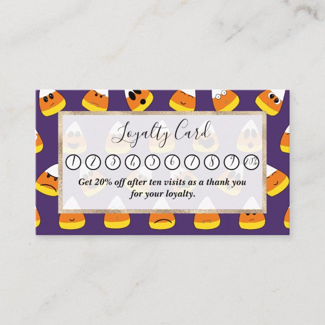 Niedlich Orange Lila Halloween Emoji Candy Corn Treuekarte (Vorderseite)