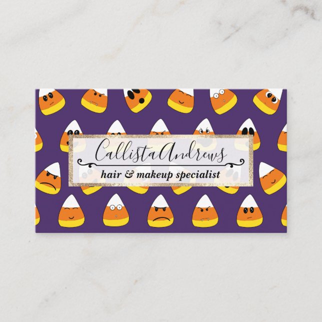 Niedlich Orange Lila Halloween Emoji Candy Corn Visitenkarte (Vorderseite)