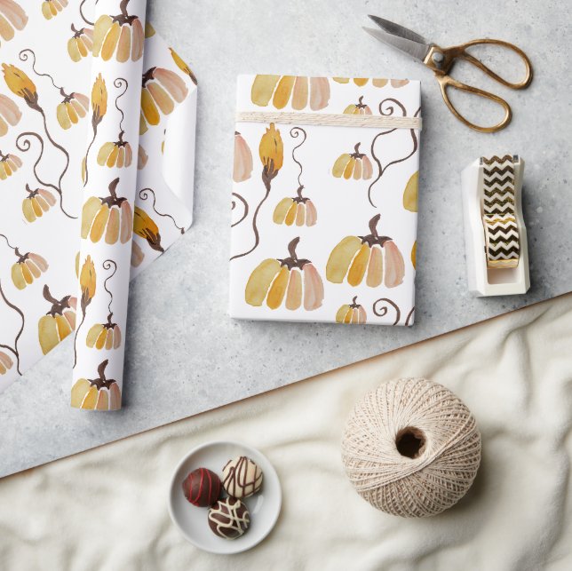 Niedlich Orange Pastel Watercolor Pumpkin Geschenkpapier (Basteln)