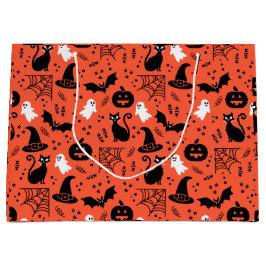 Niedlich Orange Pumpkin Ghost Halloween-Muster Große Geschenktüte